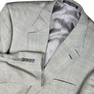 Bert Pulitzer Mens Blazer Jacket Plaid Silk Wool Blend Sport Coat Size 42R Beige